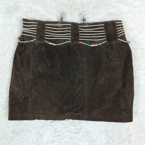 Vtg Wilson Leather Womens Skirt 90's Mini Brown Suede Leather Beaded  12
